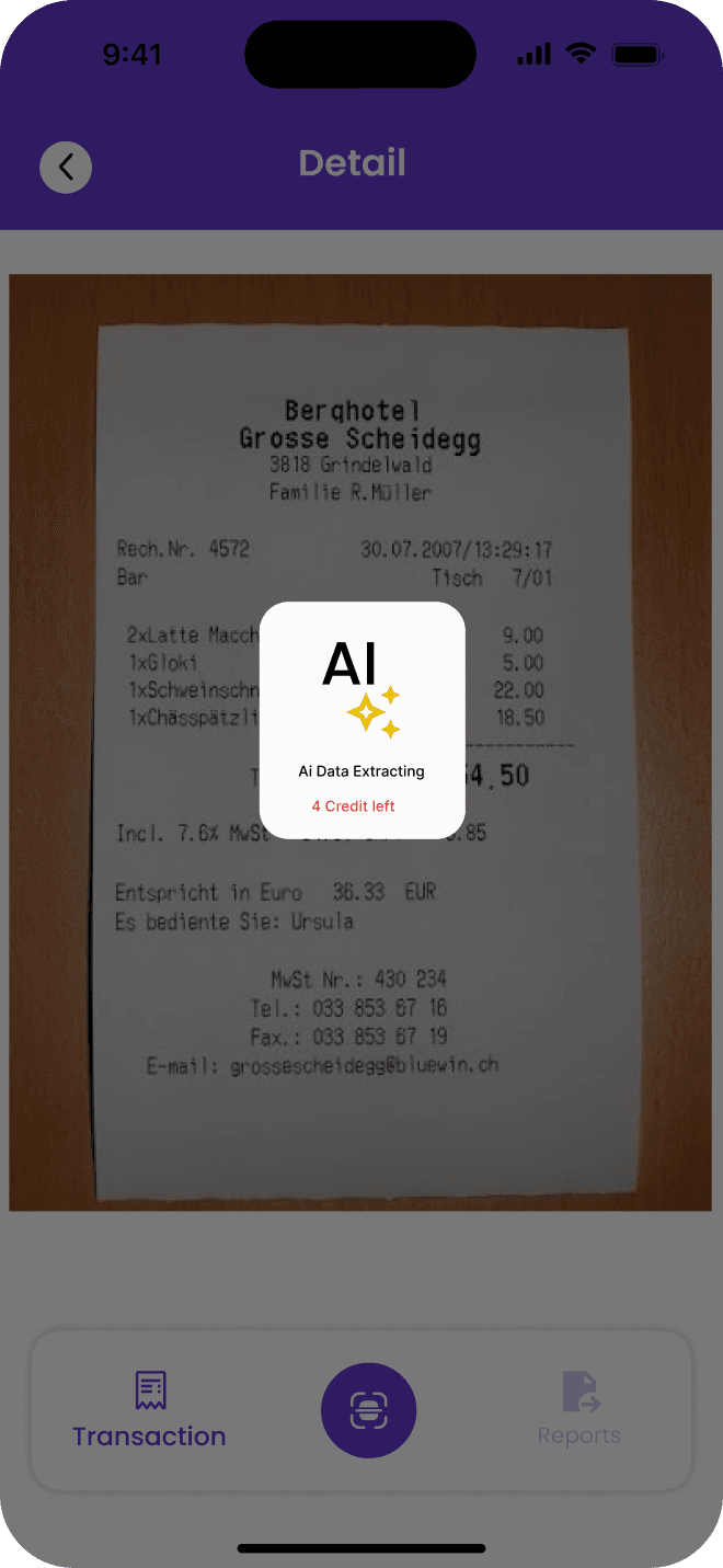 Scanning a receipt using ExpenseLeaf